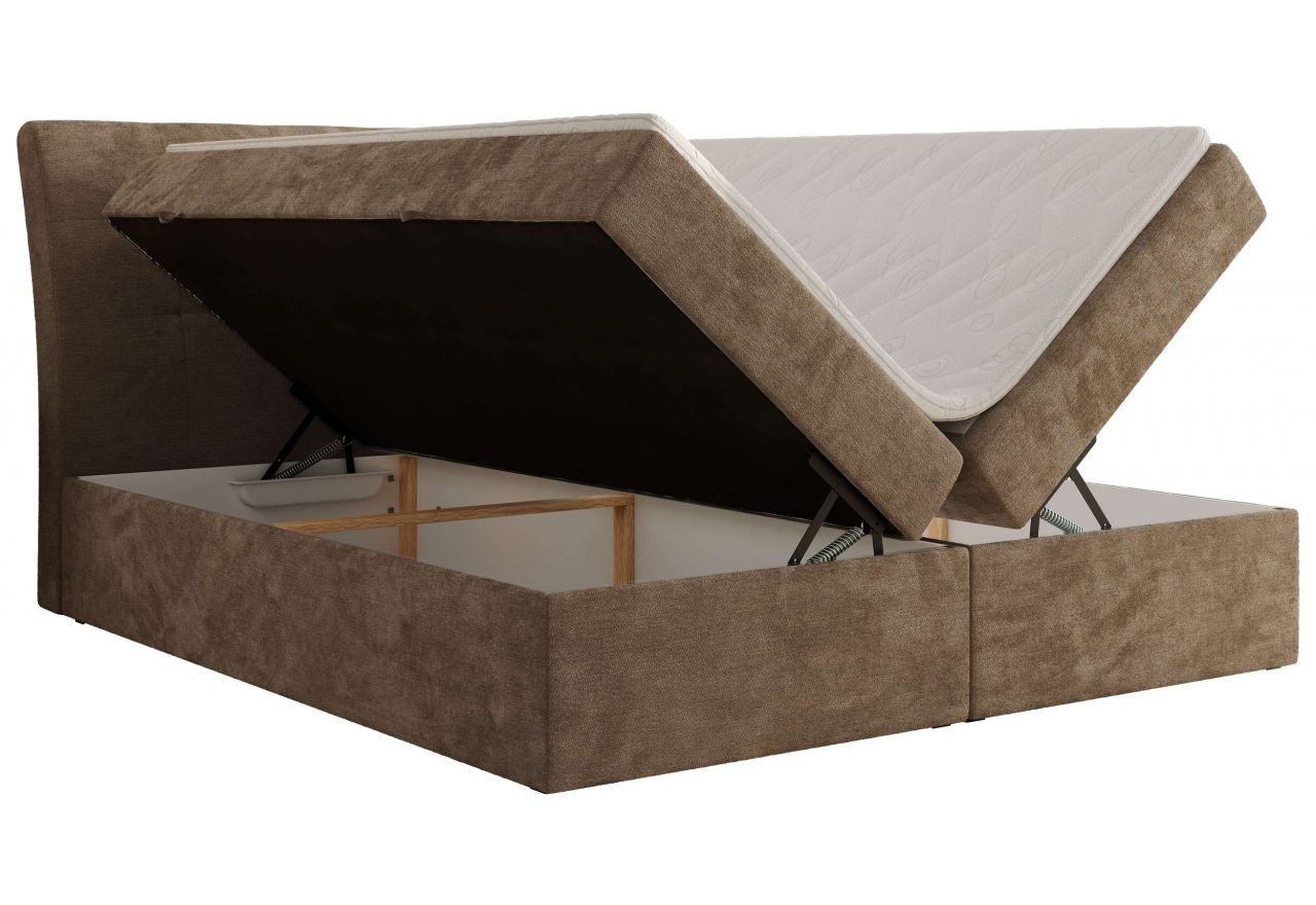 Łóżko kontynentalne - DAGOS 140x200 - H3 - brązowy, szenil gładki - Topper Visco