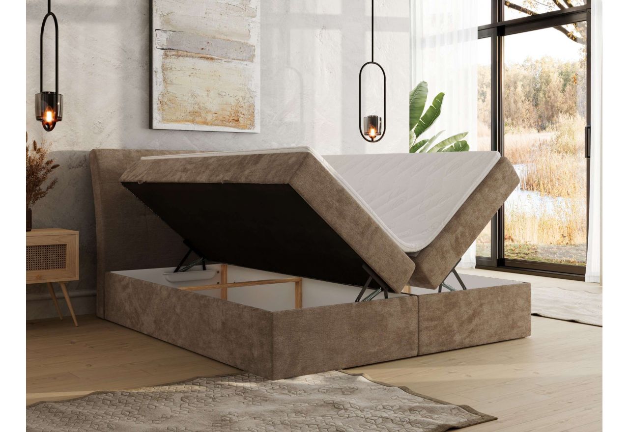 Łóżko kontynentalne - DAGOS 180x200 - H3 - brązowy, szenil gładki - Topper Visco