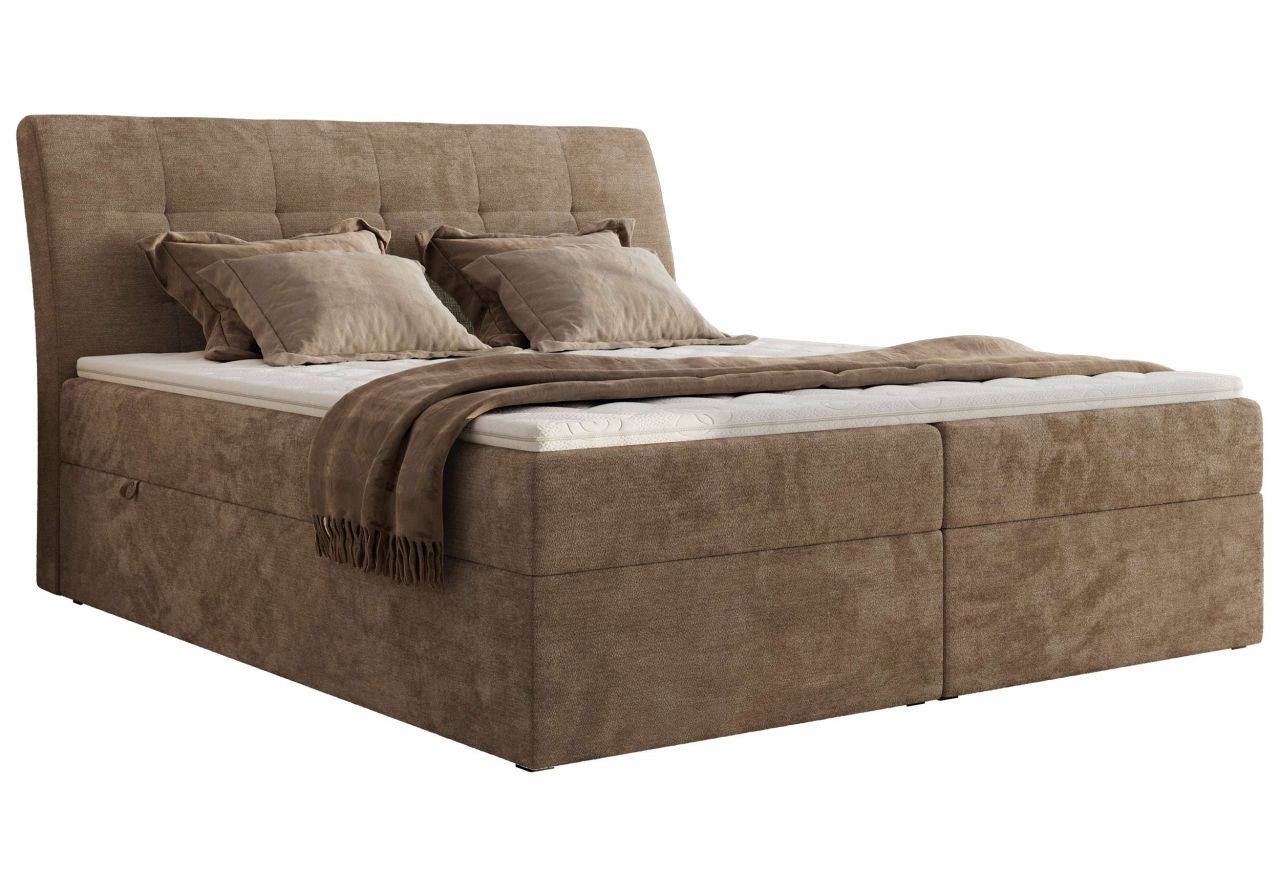 Łóżko kontynentalne - DAGOS 120x200 - H4 - brązowy, szenil gładki - Topper Visco