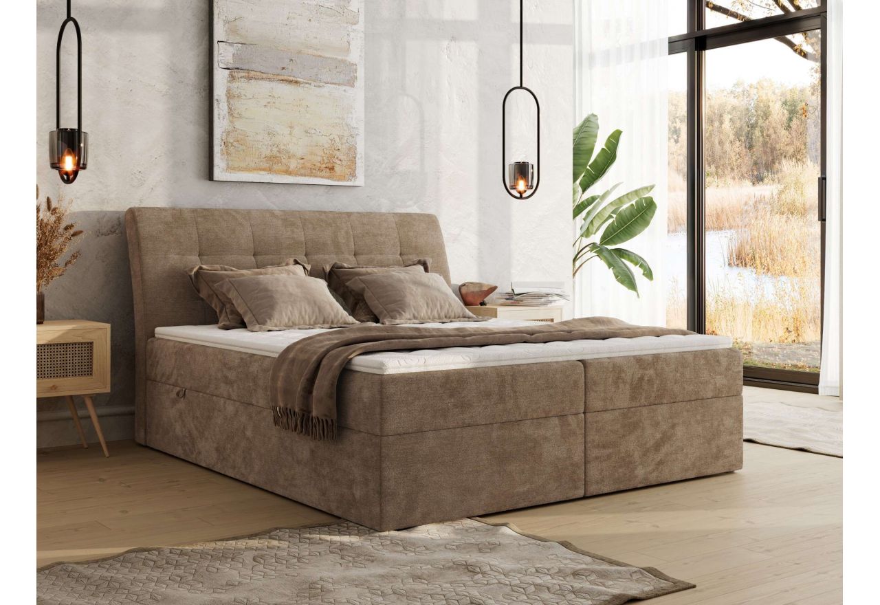 Łóżko kontynentalne - DAGOS 180x200 - H4 - brązowy, szenil gładki - Topper Visco