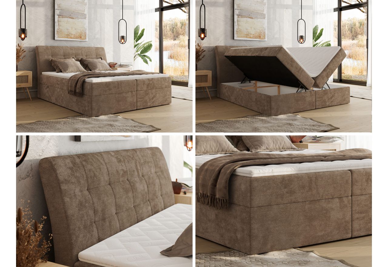 Łóżko kontynentalne - DAGOS 180x200 - H4 - brązowy, szenil gładki - Topper Visco