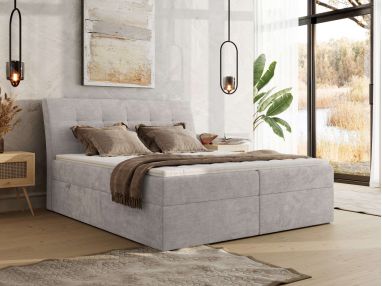 Łóżko kontynentalne - DAGOS 140x200 - H3 - jasnoszary, szenil gładki - Topper Visco