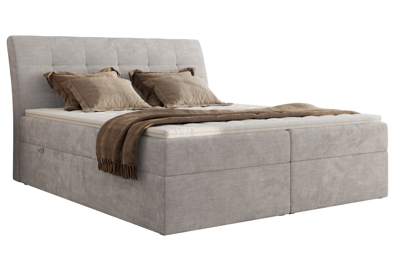 Łóżko kontynentalne - DAGOS 140x200 - H3 - jasnoszary, szenil gładki - Topper Visco