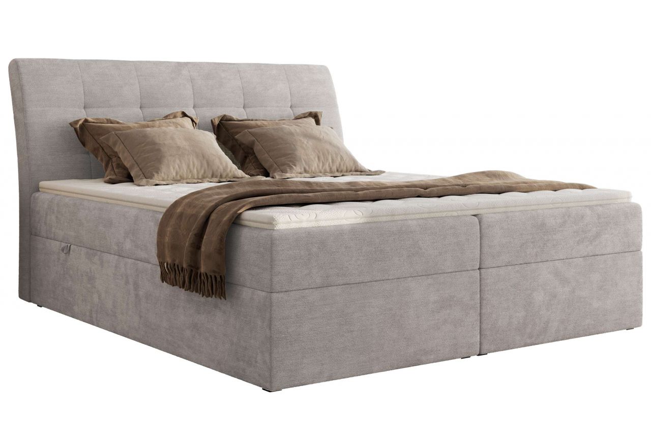 Łóżko kontynentalne - DAGOS 140x200 - H3 - jasnoszary, szenil gładki - Topper Visco