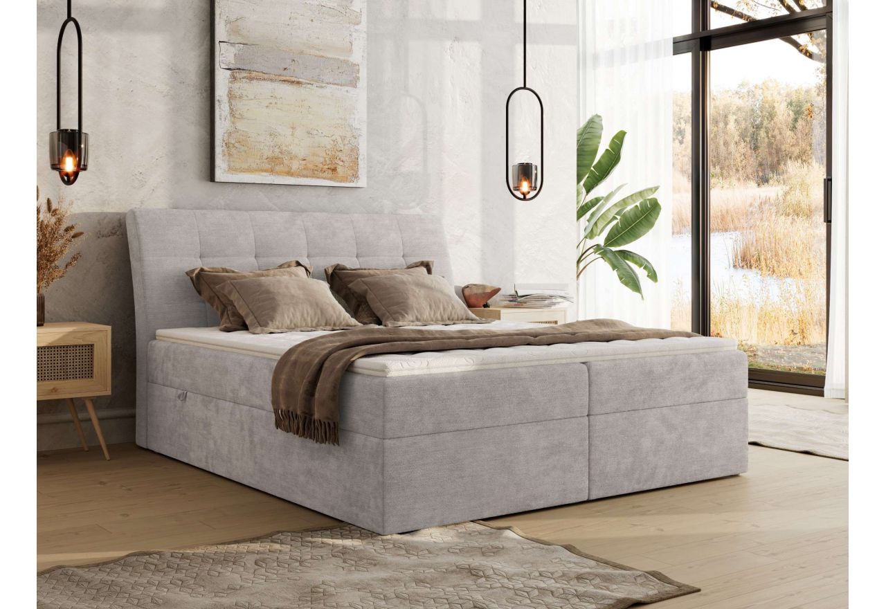 Łóżko kontynentalne - DAGOS 180x200 - H4 - jasnoszary, szenil gładki - Topper Visco