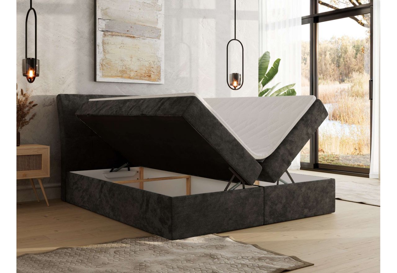 Łóżko kontynentalne - DAGOS 140x200 - H3 - ciemnoszary, szenil gładki - Topper Visco