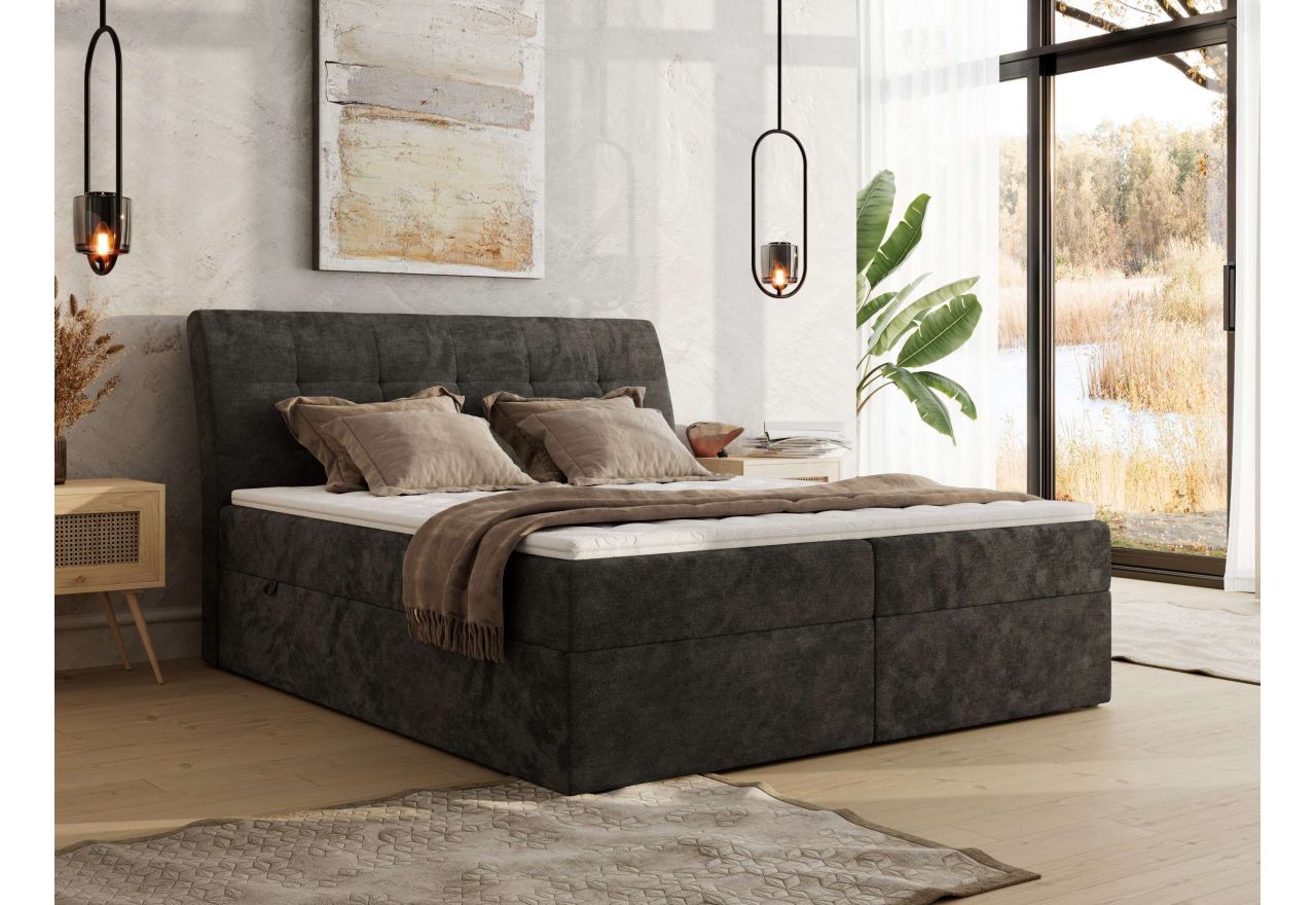 Łóżko kontynentalne - DAGOS 160x200 - H3 - ciemnoszary, szenil gładki - Topper Visco