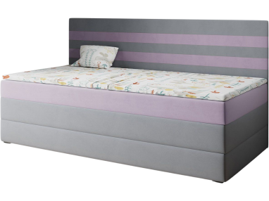 Szaro-fioletowe pojedyncze łóżko kontynentalne z podwójnym materacem - MIKOŁAJ 2 Magic Velvet 2240 / Magic Velvet 2249
