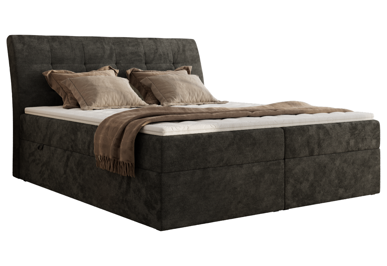 Łóżko kontynentalne - DAGOS 180x200 - H4 - ciemnoszary, szenil gładki - Topper Visco