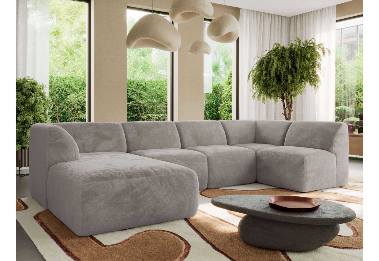 Narożnik MODARO U 5M - strona lewa - jasnoszary, plusz