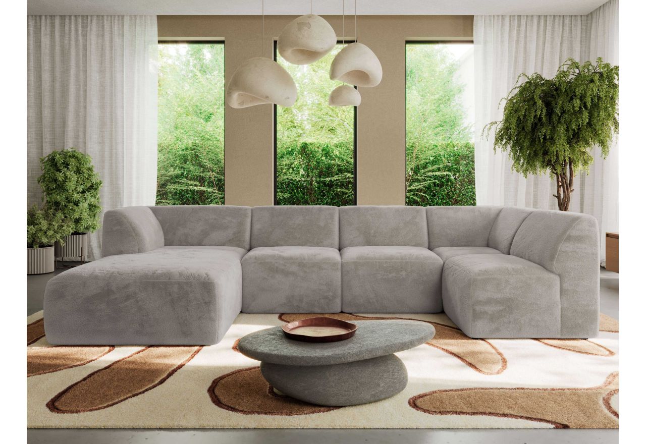 Narożnik MODARO U 5M - strona lewa - jasnoszary, plusz