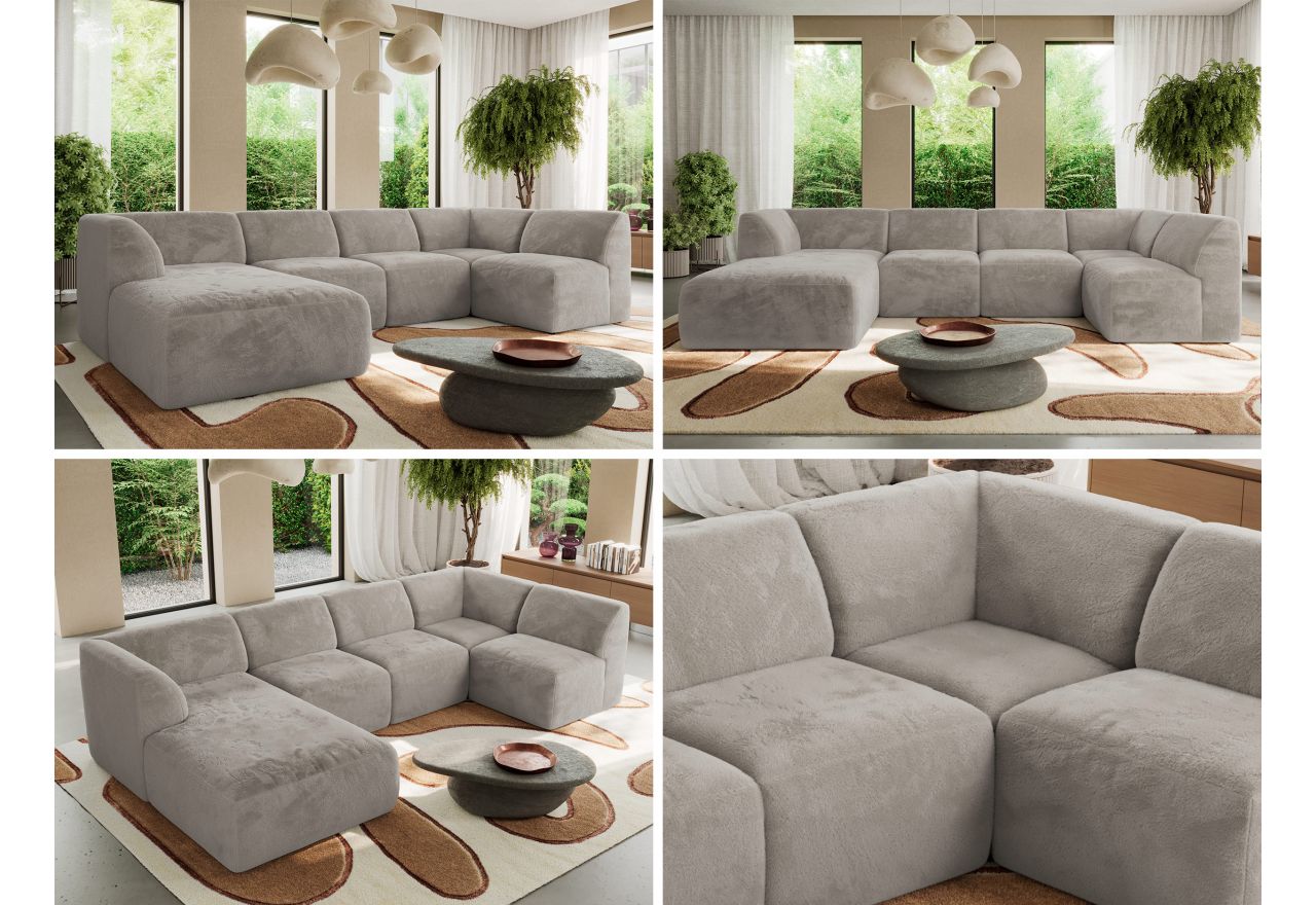 Narożnik MODARO U 5M - strona lewa - jasnoszary, plusz