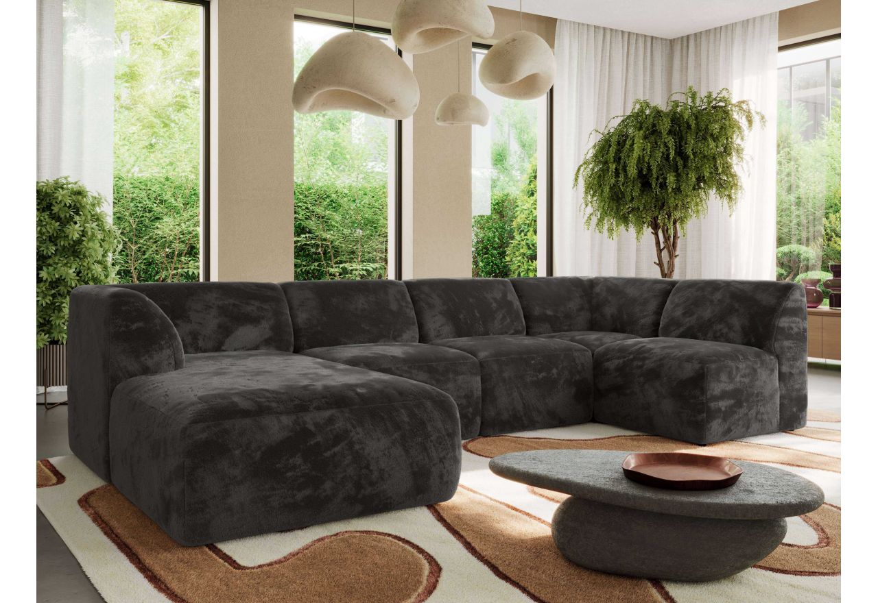 Narożnik MODARO U 5M - strona lewa - ciemnoszary, plusz