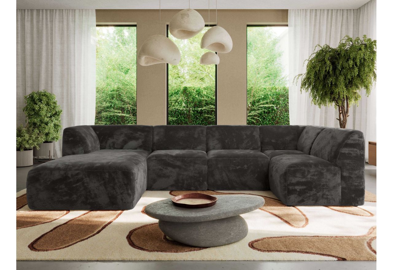 Narożnik MODARO U 5M - strona lewa - ciemnoszary, plusz