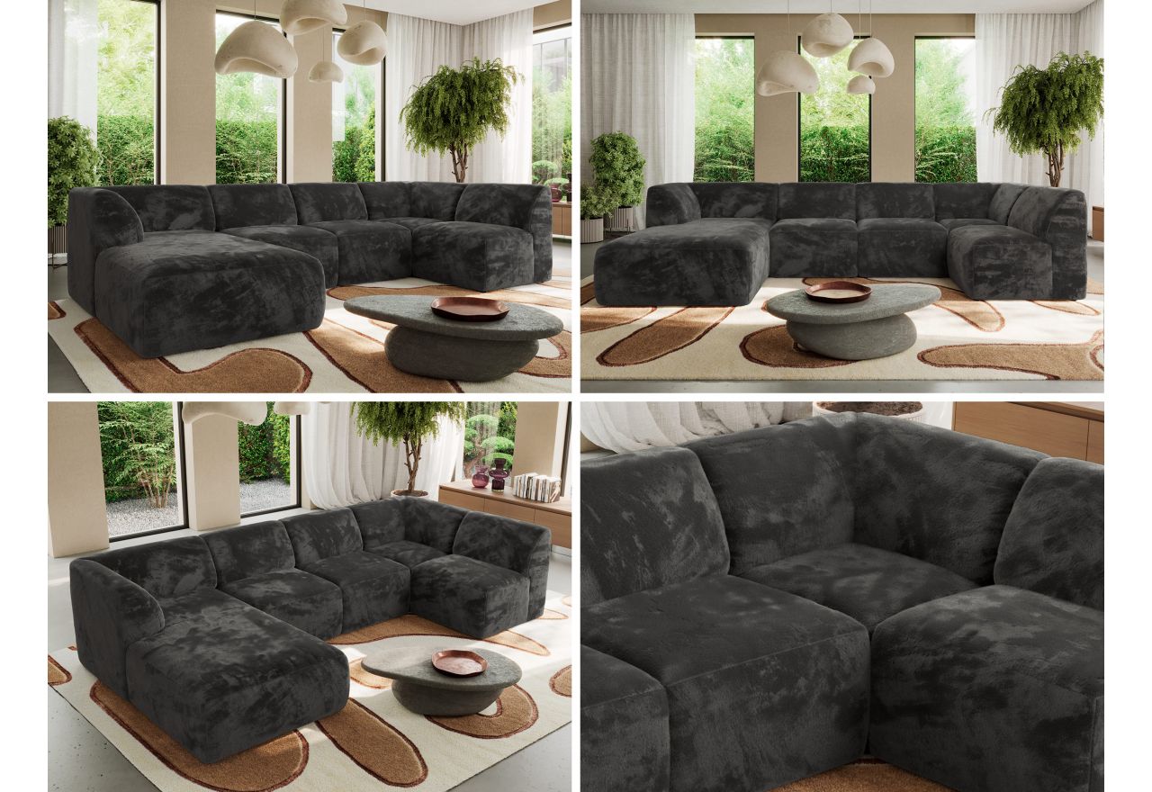 Narożnik MODARO U 5M - strona lewa - ciemnoszary, plusz