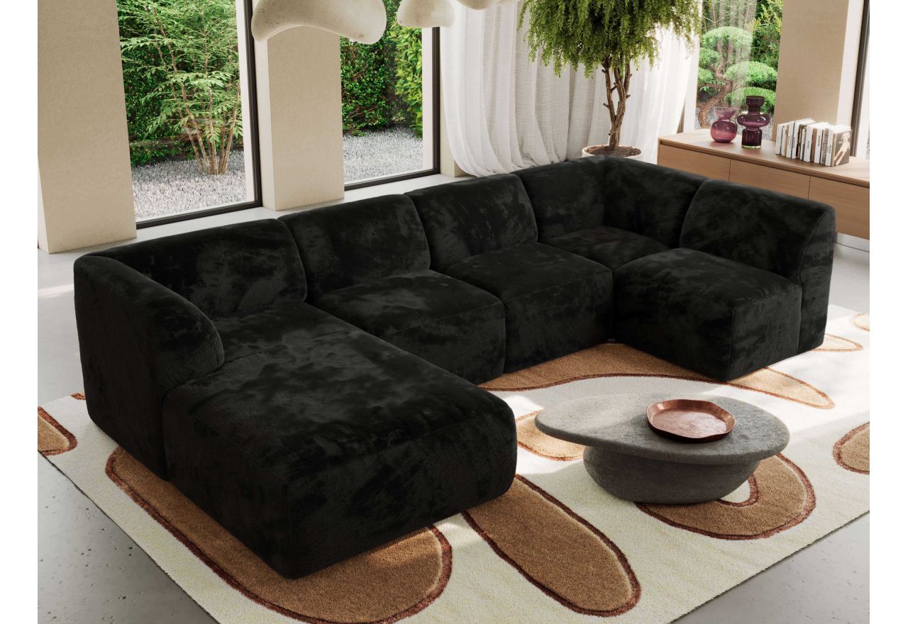 Narożnik MODARO U 5M - strona lewa - czarny, plusz