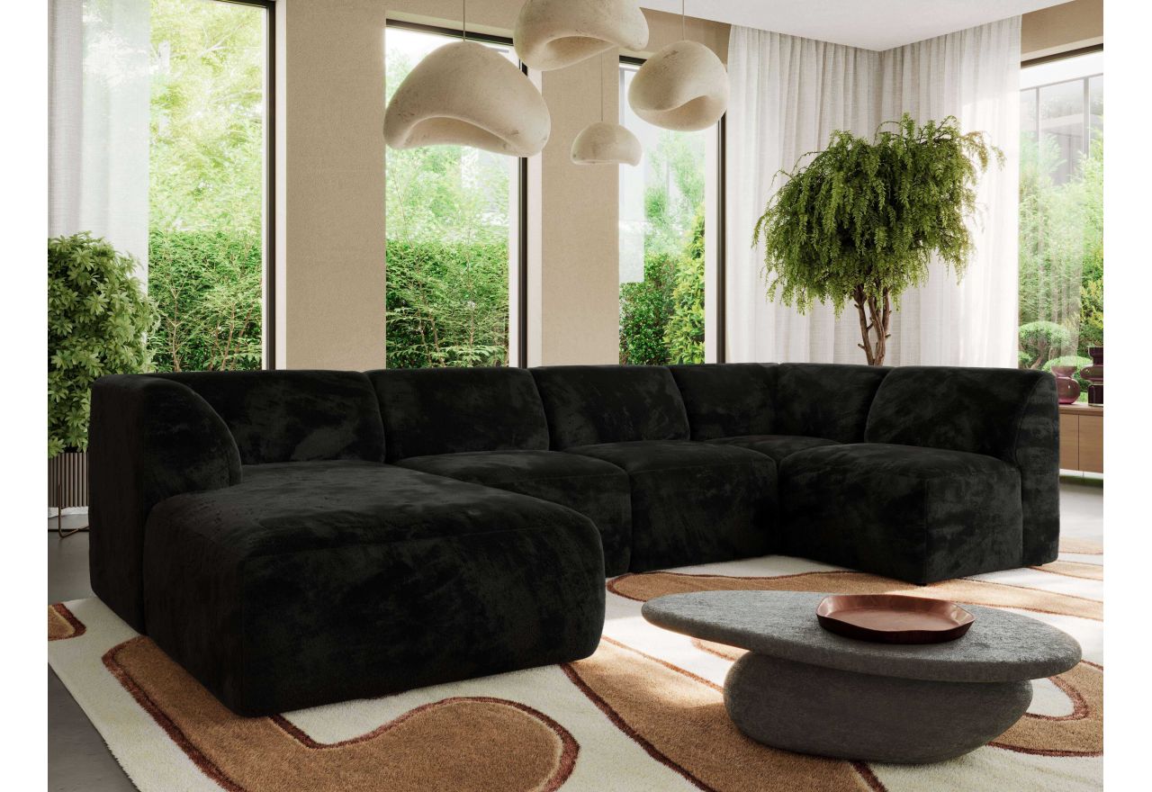 Narożnik MODARO U 5M - strona lewa - czarny, plusz