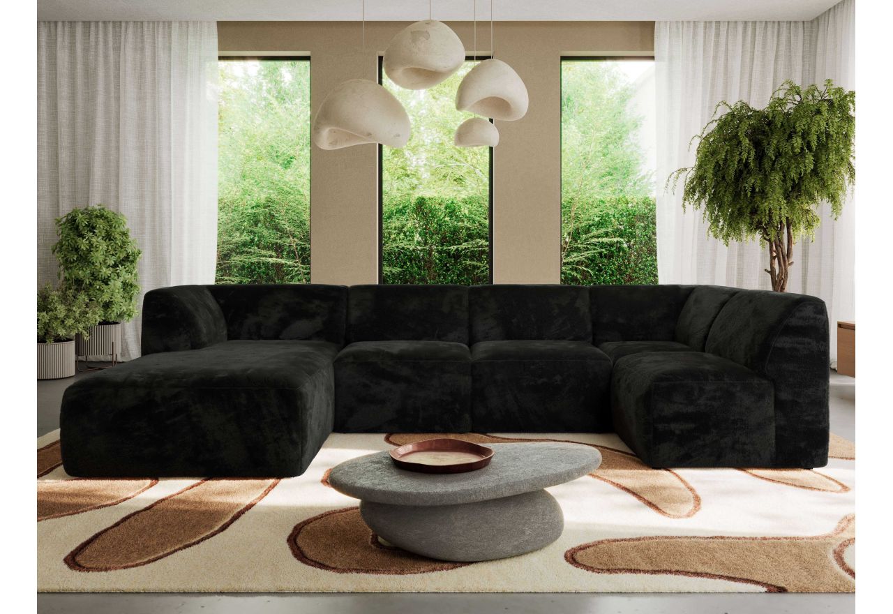 Narożnik MODARO U 5M - strona lewa - czarny, plusz