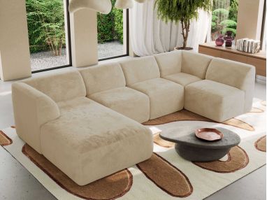 Narożnik MODARO U 5M - strona lewa - kremowy, plusz