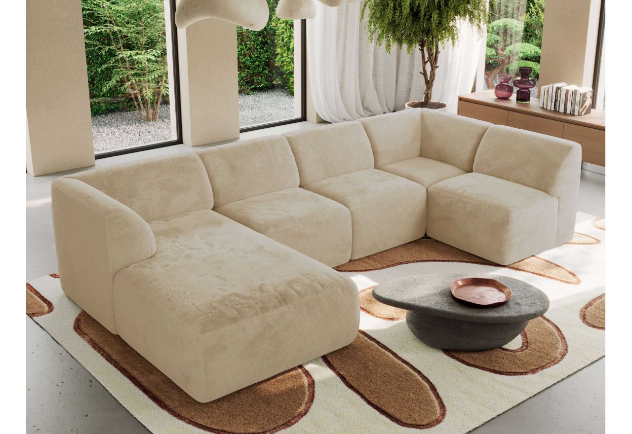 Narożnik MODARO U 5M - strona lewa - kremowy, plusz