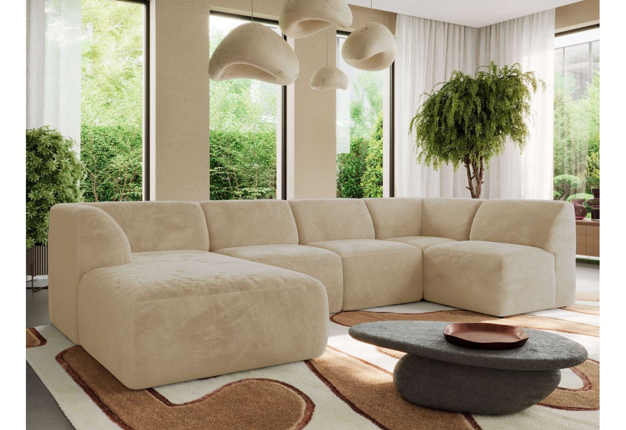 Narożnik MODARO U 5M - strona lewa - kremowy, plusz