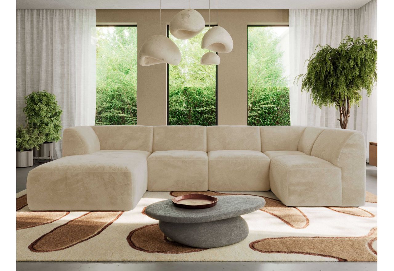 Narożnik MODARO U 5M - strona lewa - kremowy, plusz