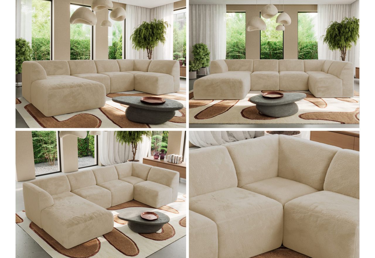 Narożnik MODARO U 5M - strona lewa - kremowy, plusz