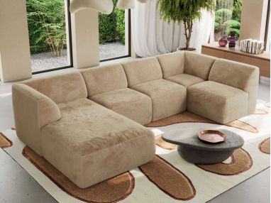 Narożnik MODARO U 5M - strona lewa - beżowy, plusz