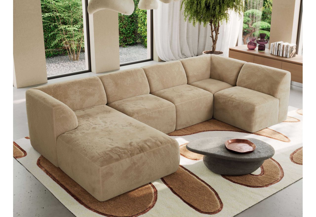 Narożnik MODARO U 5M - strona lewa - beżowy, plusz