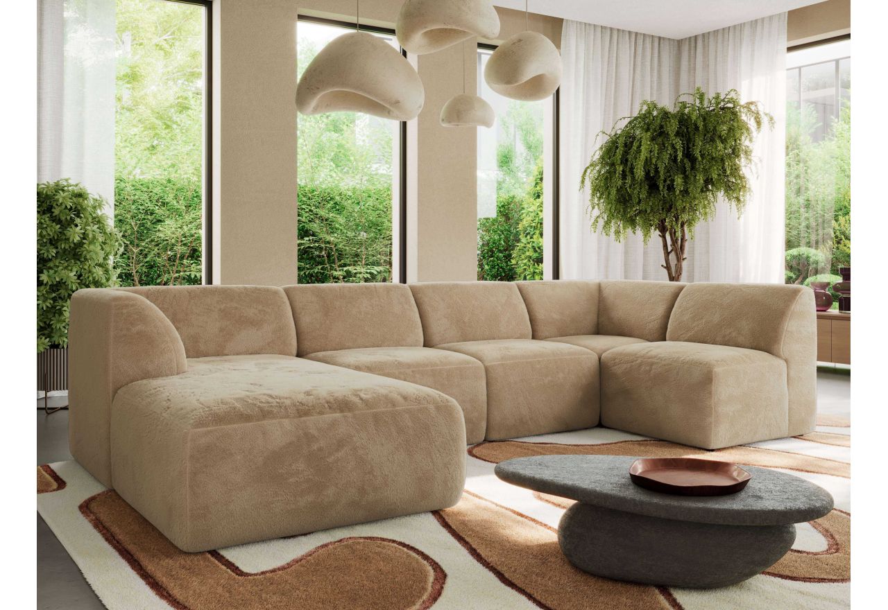 Narożnik MODARO U 5M - strona lewa - beżowy, plusz