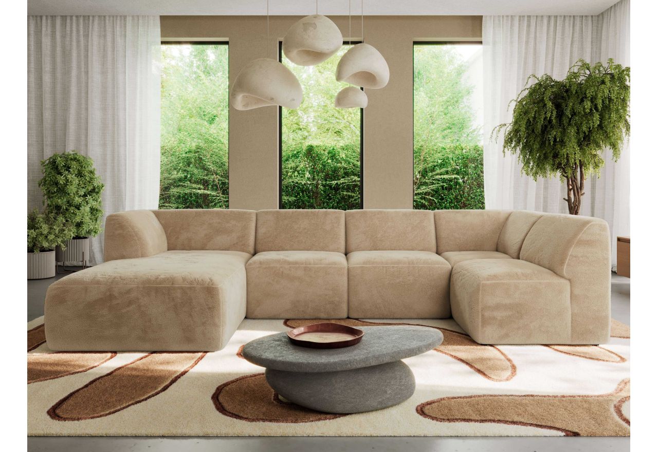 Narożnik MODARO U 5M - strona lewa - beżowy, plusz