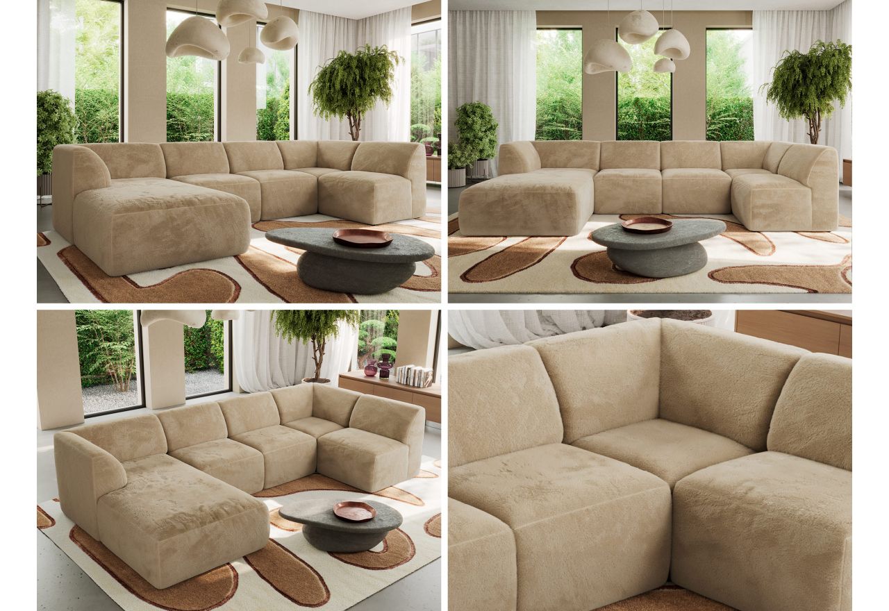 Narożnik MODARO U 5M - strona lewa - beżowy, plusz