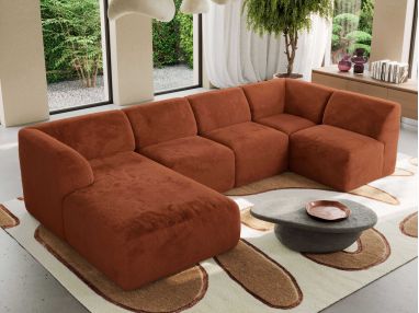 Narożnik MODARO U 5M - strona lewa - pomarańczowy, plusz