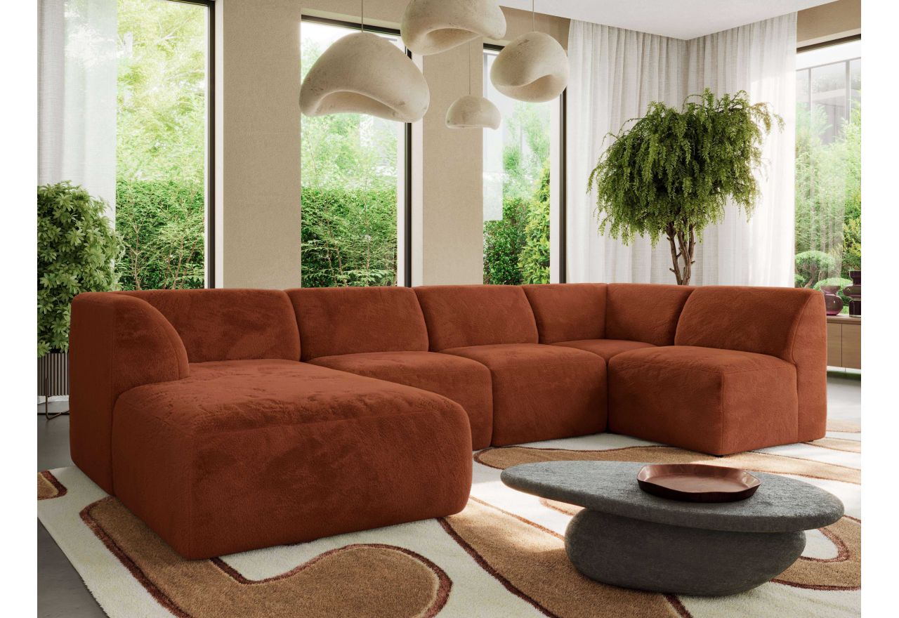 Narożnik MODARO U 5M - strona lewa - pomarańczowy, plusz