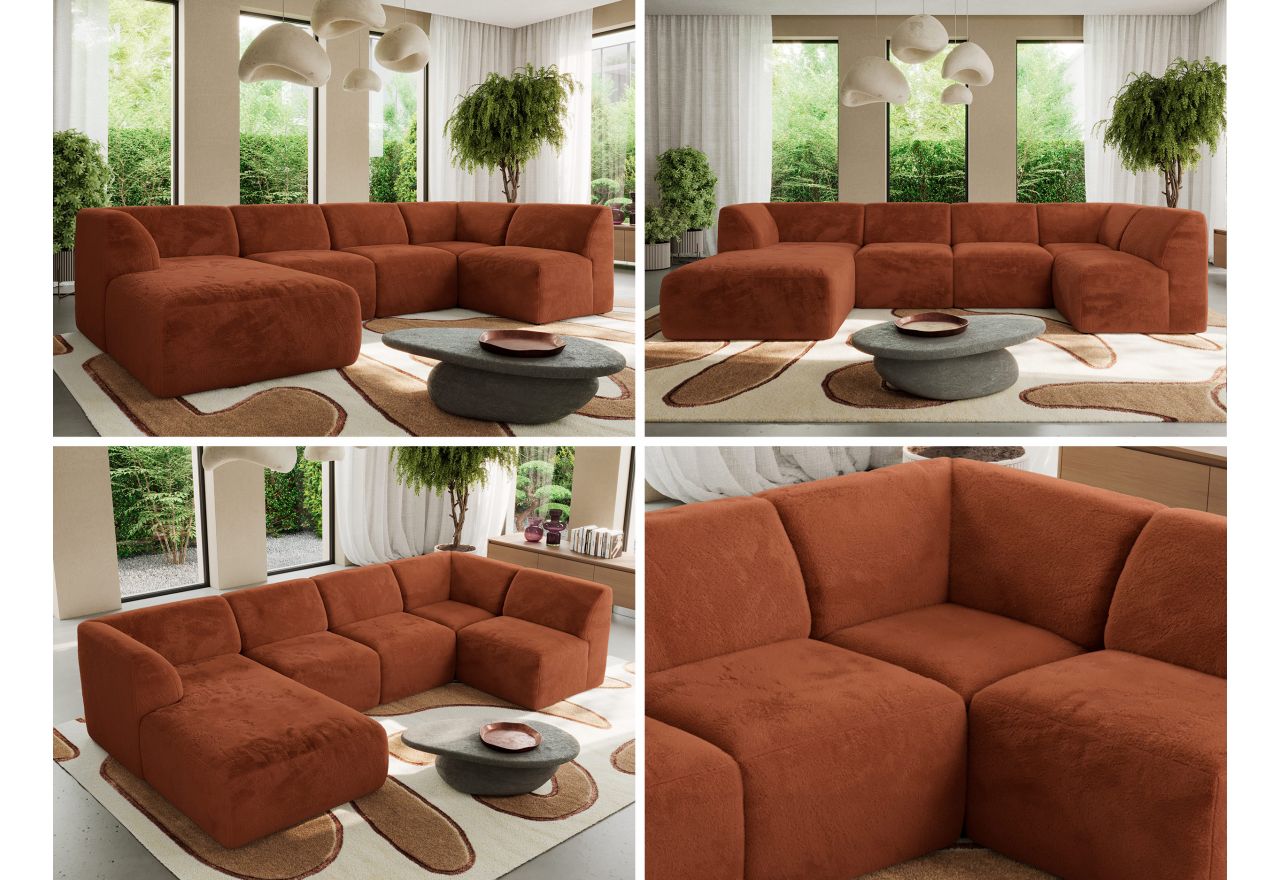 Narożnik MODARO U 5M - strona lewa - pomarańczowy, plusz