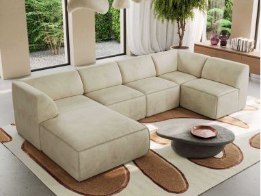 Narożnik MODARO U 5M - strona lewa - beżowy, welwet