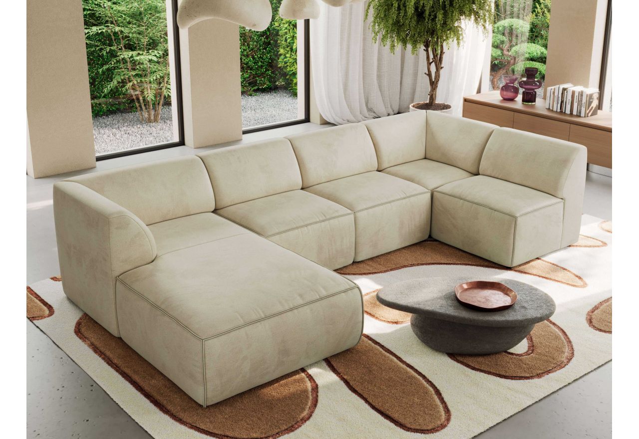 Narożnik MODARO U 5M - strona lewa - beżowy, welwet