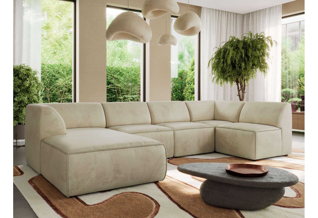 Narożnik MODARO U 5M - strona lewa - beżowy, welwet