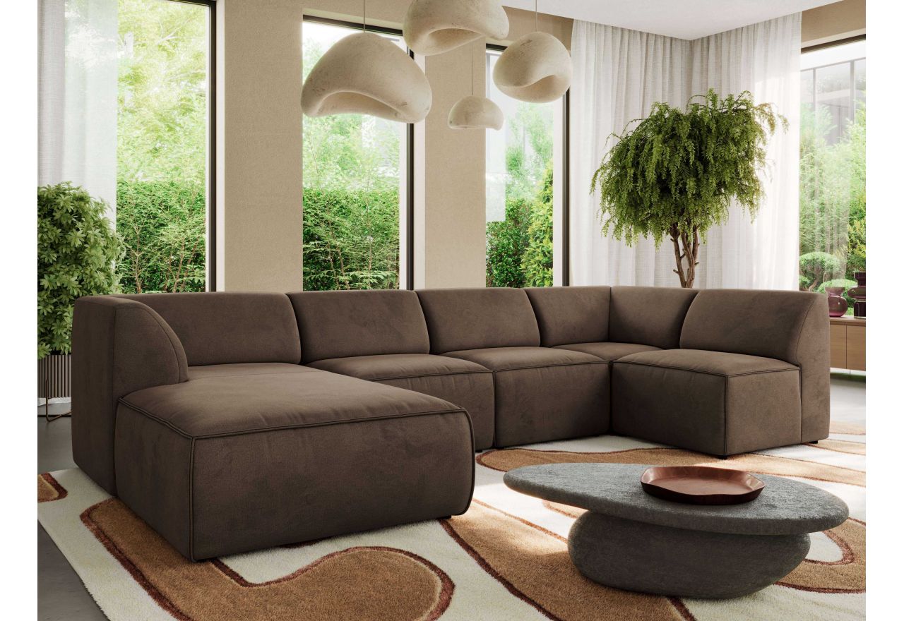 Narożnik MODARO U 5M - strona lewa - brązowy, welwet