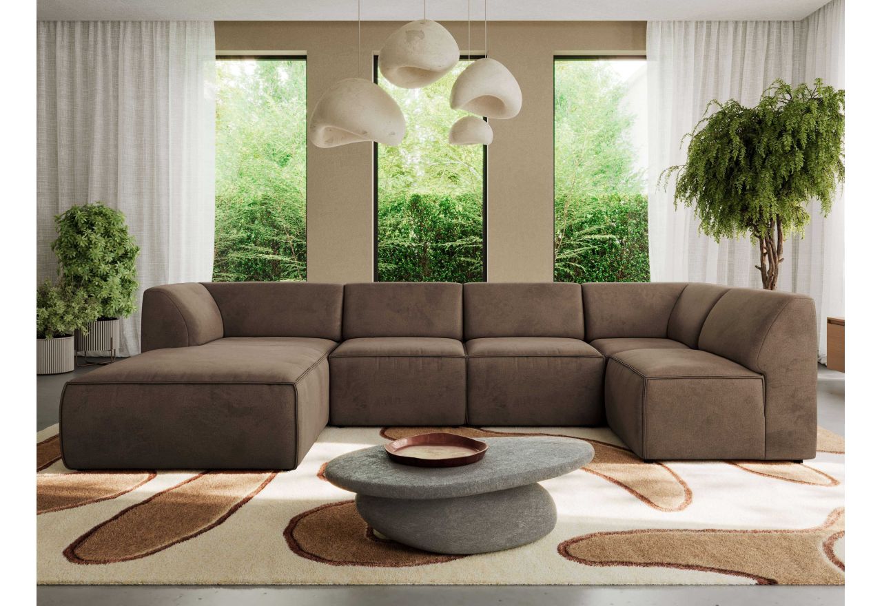 Narożnik MODARO U 5M - strona lewa - brązowy, welwet