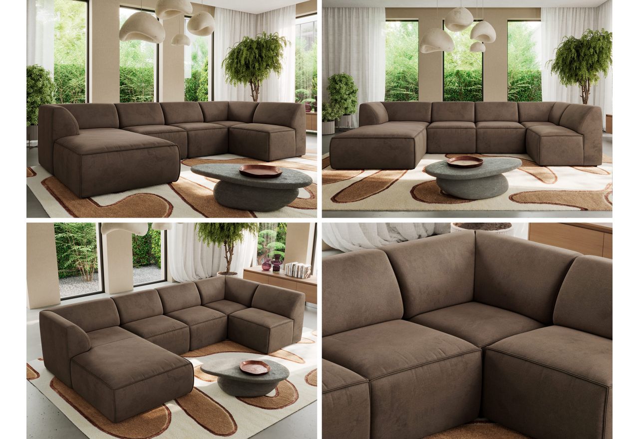 Narożnik MODARO U 5M - strona lewa - brązowy, welwet