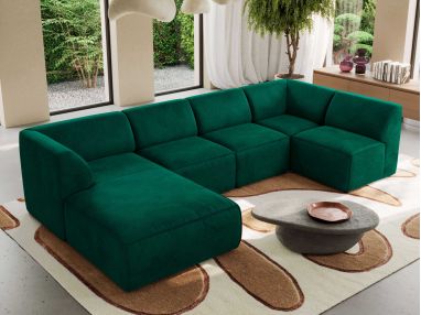 Narożnik MODARO U 5M - strona lewa - ciemnozielony, welwet
