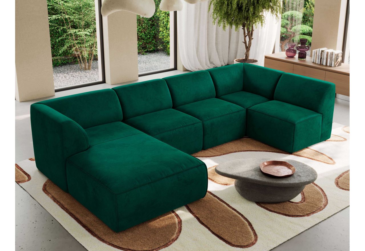 Narożnik MODARO U 5M - strona lewa - ciemnozielony, welwet