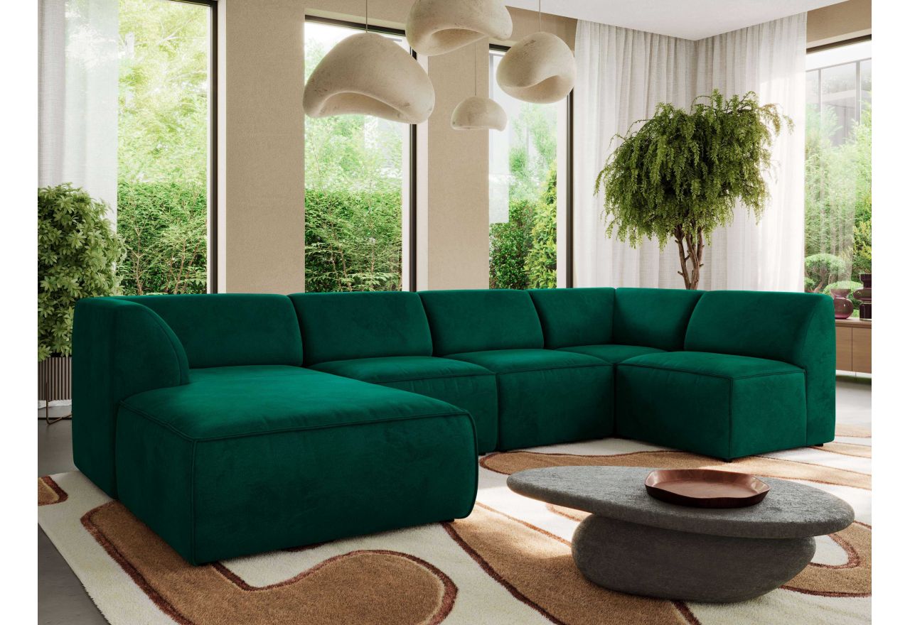 Narożnik MODARO U 5M - strona lewa - ciemnozielony, welwet