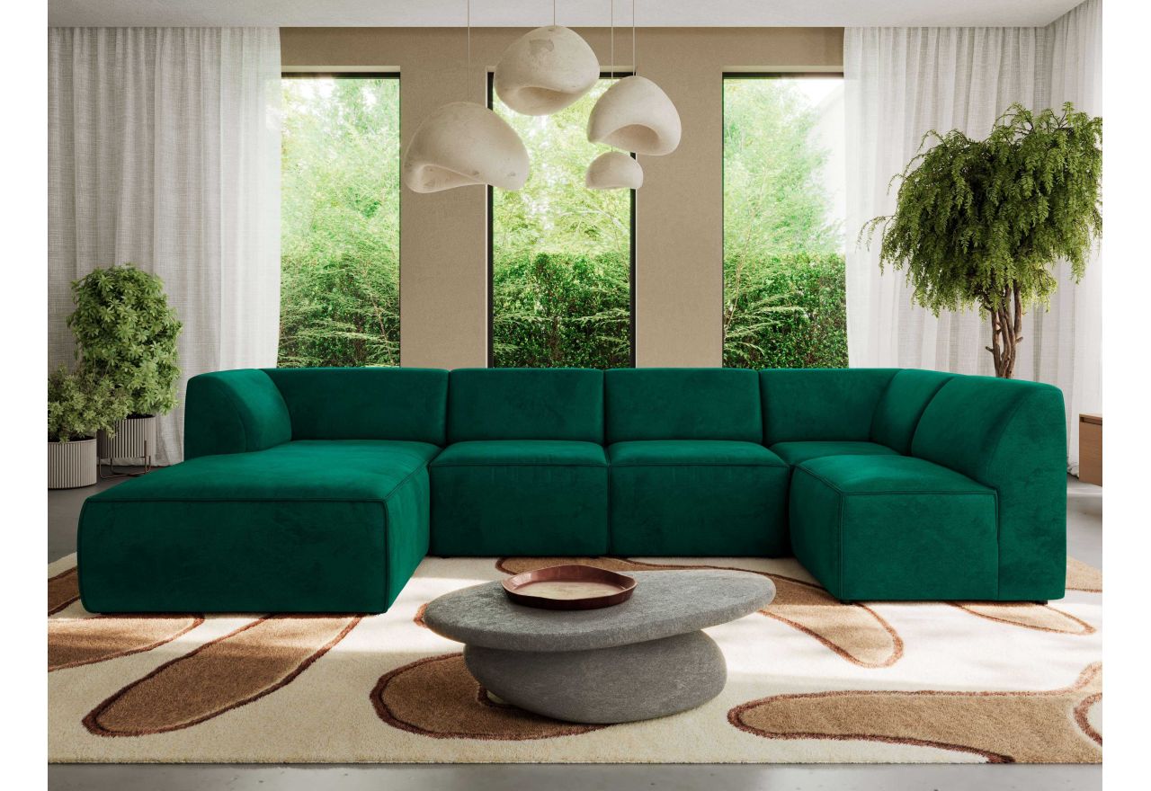 Narożnik MODARO U 5M - strona lewa - ciemnozielony, welwet