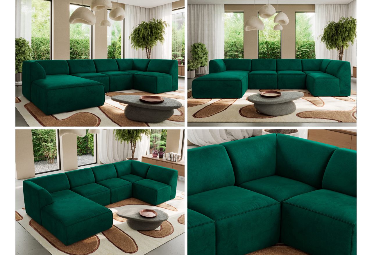 Narożnik MODARO U 5M - strona lewa - ciemnozielony, welwet