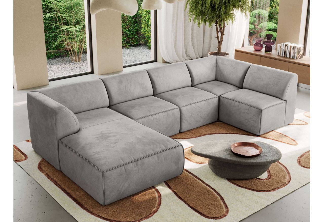 Narożnik MODARO U 5M - strona lewa - jasnoszary, welwet