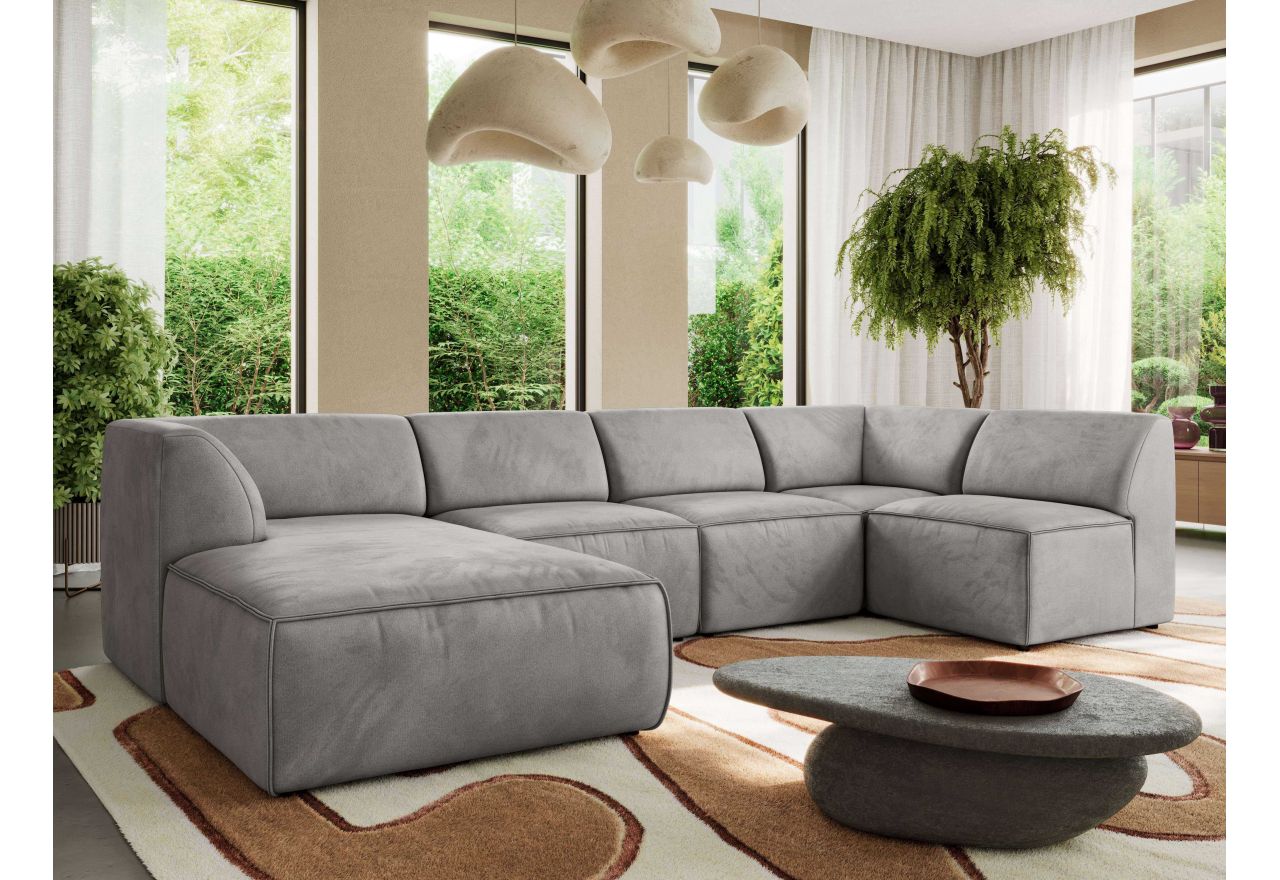 Narożnik MODARO U 5M - strona lewa - jasnoszary, welwet