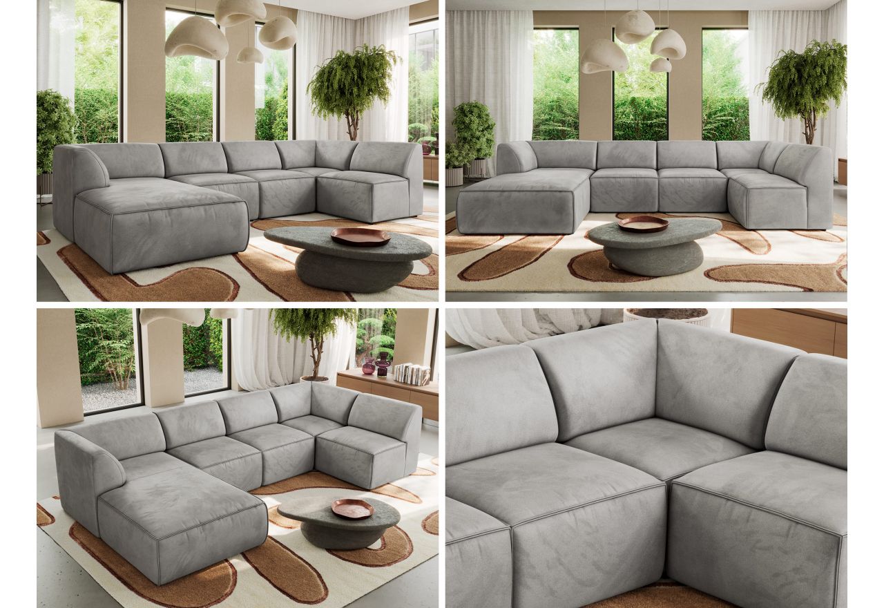 Narożnik MODARO U 5M - strona lewa - jasnoszary, welwet