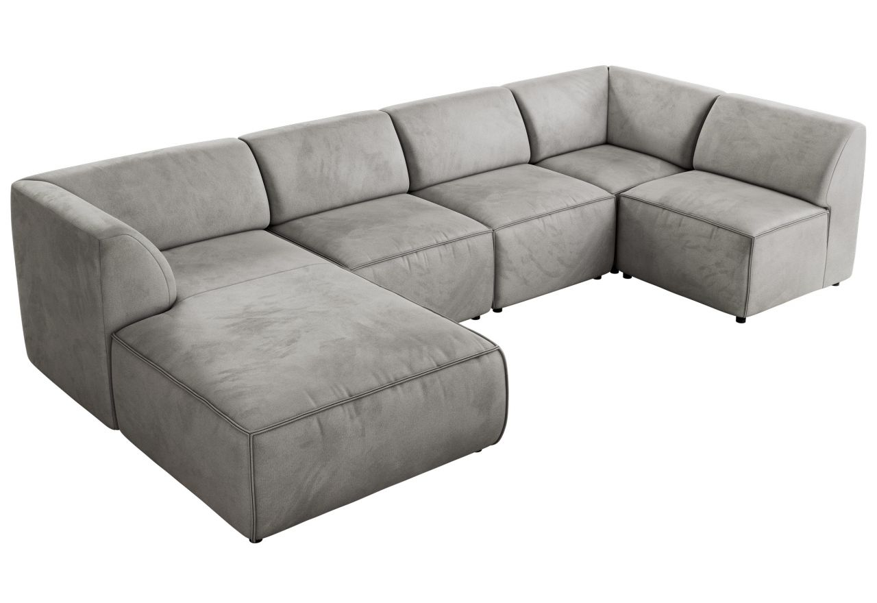 Narożnik MODARO U 5M - strona lewa - jasnoszary, welwet